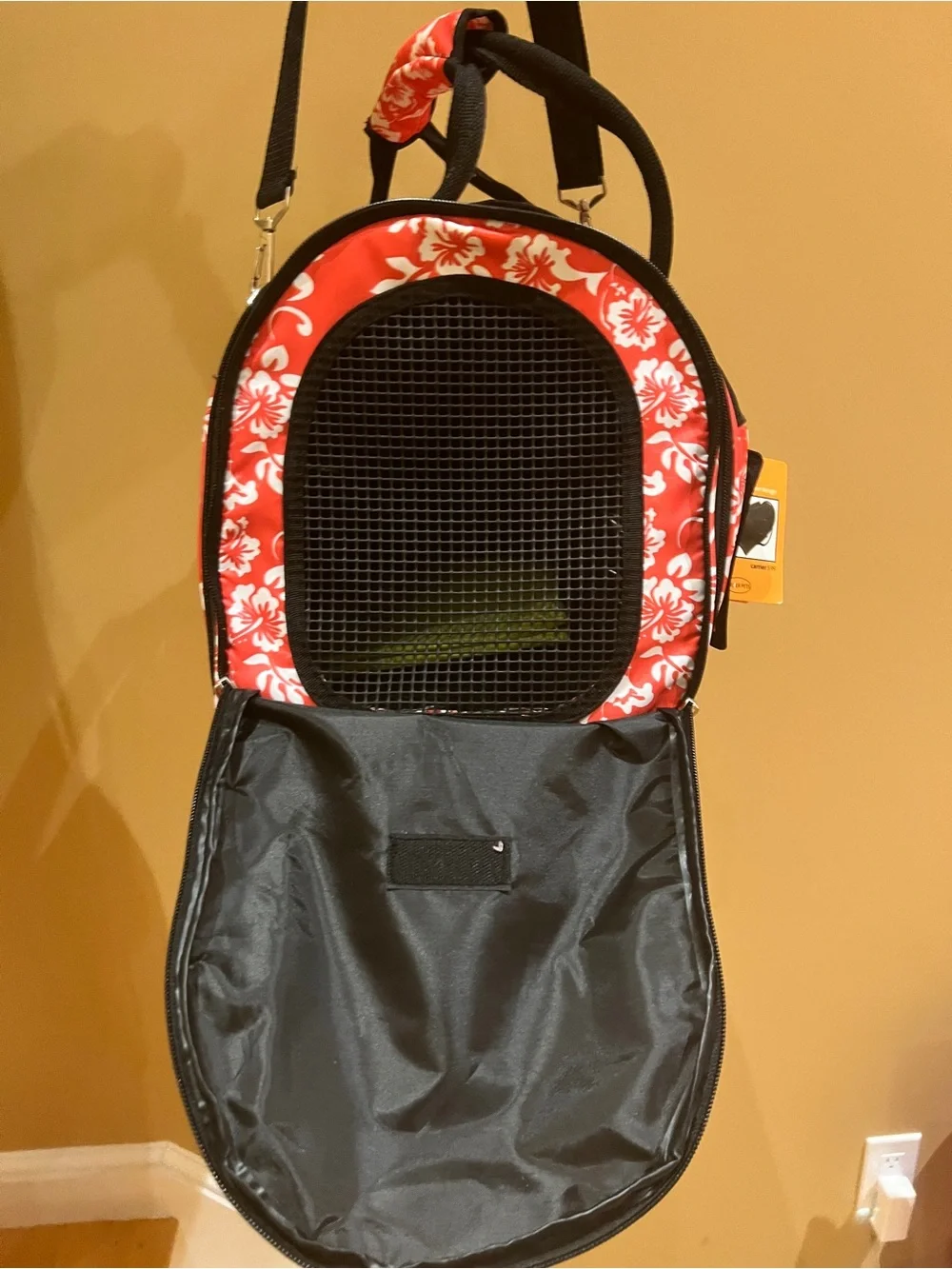 Red Floral Pet Travel Bag with Black Accents